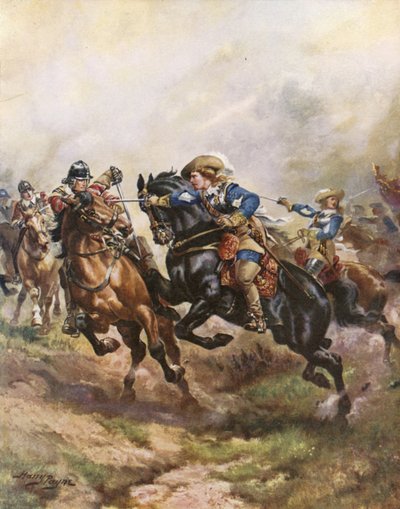 エッジヒルでのルパート王子の騎兵突撃、1642年 作： Henry Payne